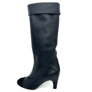 CHANEL 20K Calfskin Leather FoldOver Cuff Tall Knee High Boots Heels